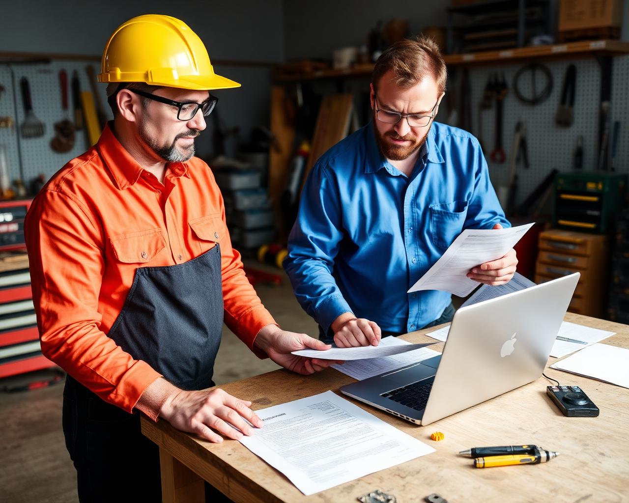 Contractor comparing insurance coverage options with a licensed specialist